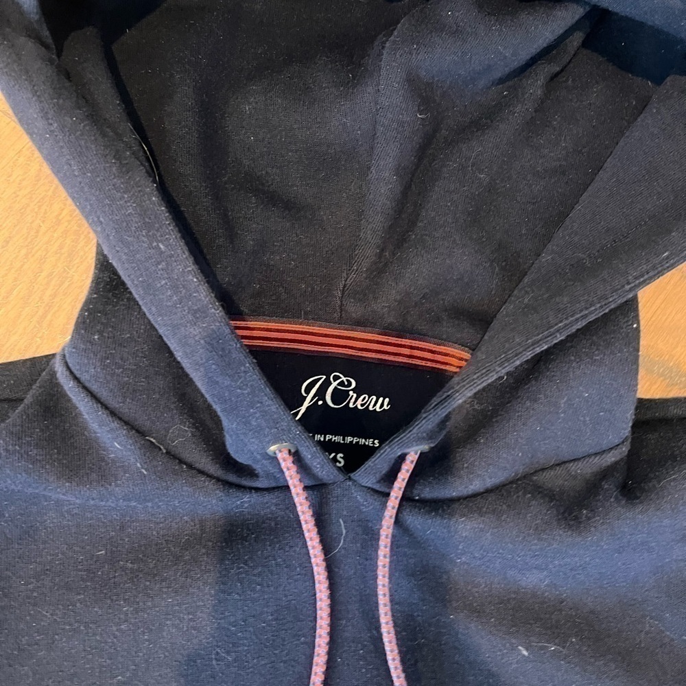 Women’s J. Crew Navy Blue Cropped Hooded Pullover Size XS Sweatshirt - Picture 7 of 11